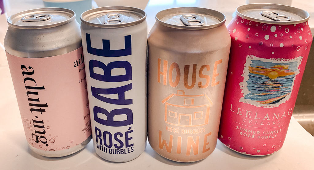Sparkling rosé cans-Adulting Sparkling Rosé, Babe Rosé with Bubbles, House Rosé Bubbles Wine, Leelanau Summer Sunset Rosé Bubbly