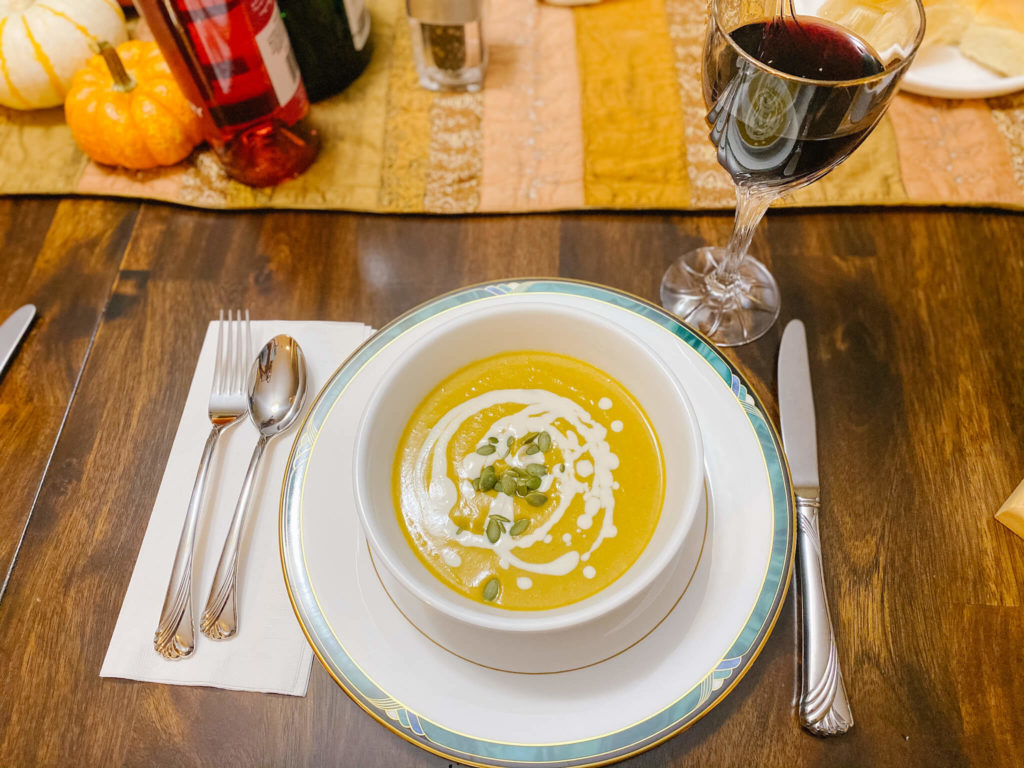 Butternut squash soup with bubbly cashew cream!