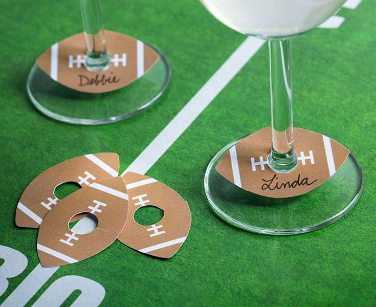 Football champagne glass tags