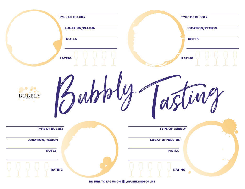 Bubbly Tasting Mats for pairing parties or bubbly tasting parties.