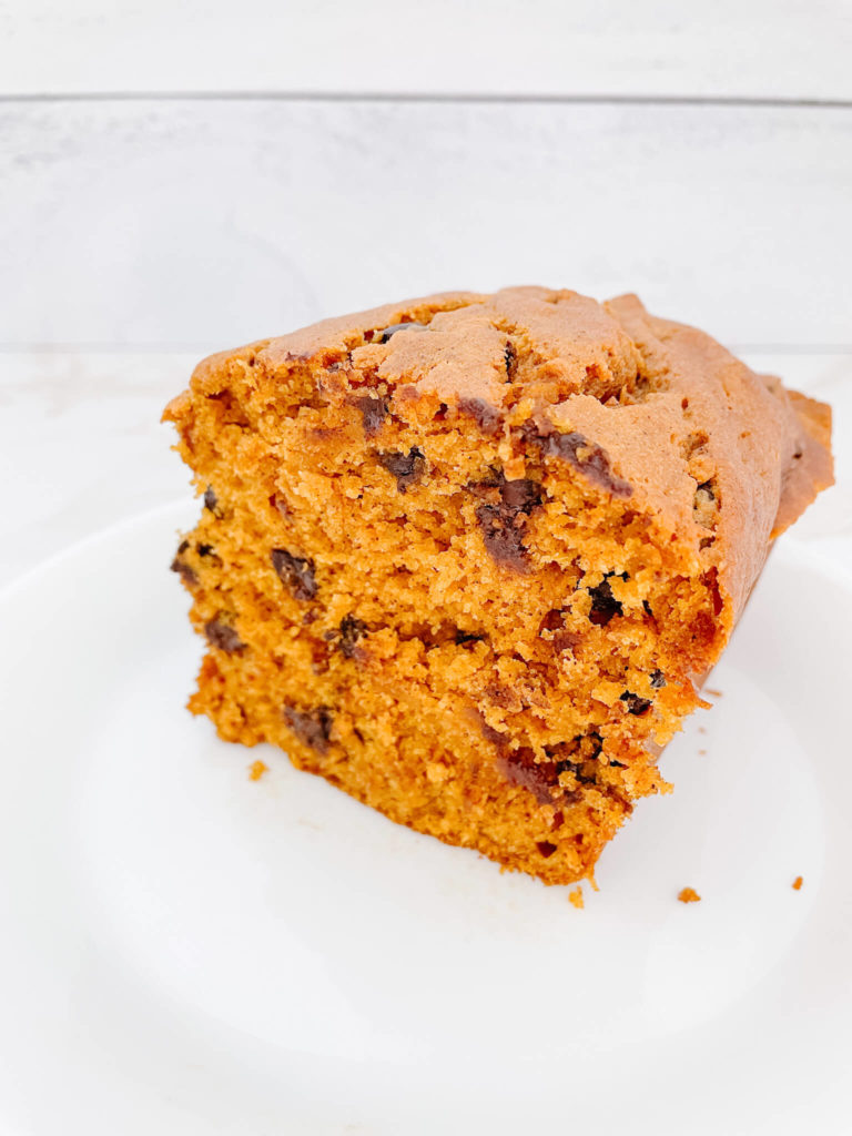 Delicious bubbly pumpkin chocolate chip loaf.