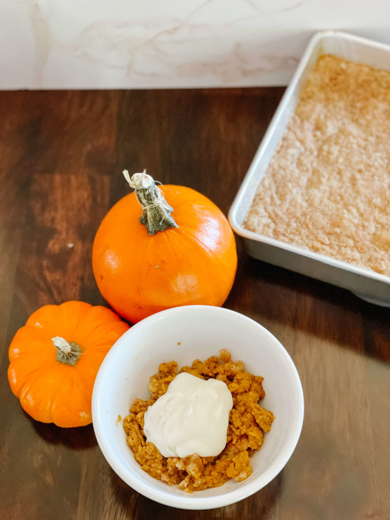 Bubbly pumpkin crisp topped with bubbly whipped cream, of course.