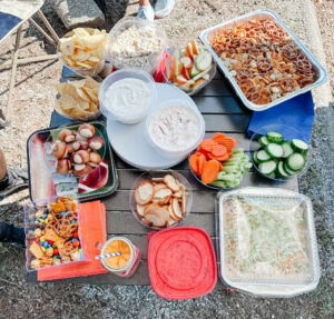 The tailgate menu included 4 dips and 2 snack mixes.  Did we have. ton leftover, yes we did, but was it delicious, yes it was.