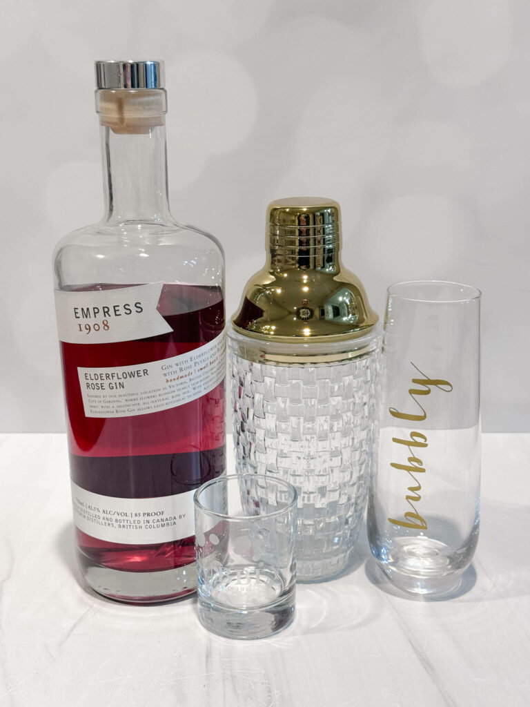 Cocktail supplies to turn your own kitchen into a bar to create your own holiday gin cocktails.
